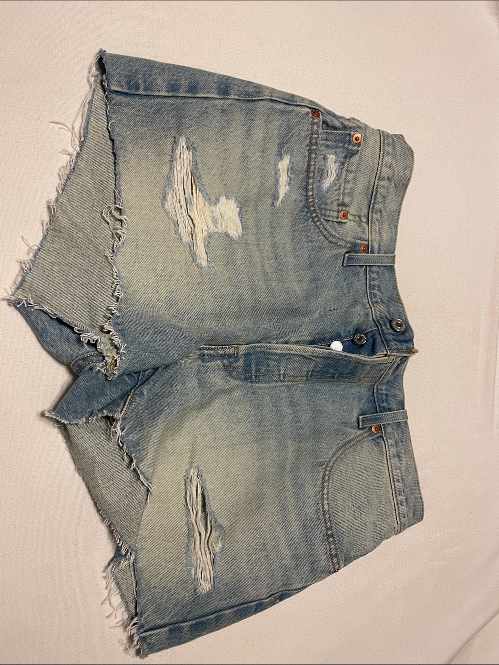 Levi's Light Blue Distressed High Waist Denim Shorts